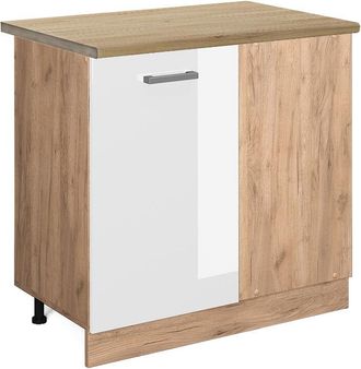 Vicco Armario De Esquina R-line, Blanco Alto Brillo, 86 Cm, Et Roble