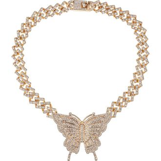 Eye Candy Los Angeles Ciana Butterfly Cuban Necklace in Gold at Nordstrom Rack