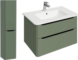 Vitra Mueble De Lavabo De Pared Vitra Sento Round De 80 Cm En Verde Mate + Columna Izquierda