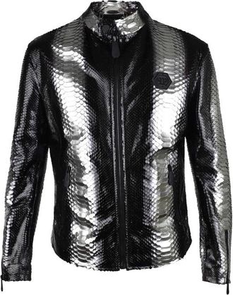 Philipp Plein Leren jas Zilver