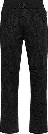 Philipp Plein Buttoned-up Jacquard Jogging Pants Chrome Crest - Heren - Sweatpants - Zwart - XL - Katoen - Broeken