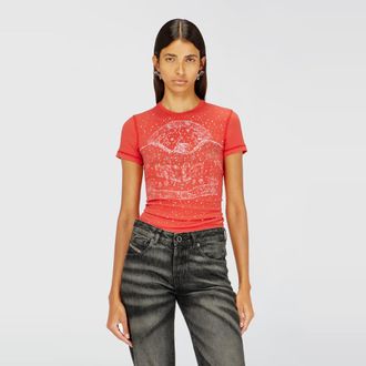 Diesel T-shirt with concert graphics and crystals - T-Shirts - Woman - Red