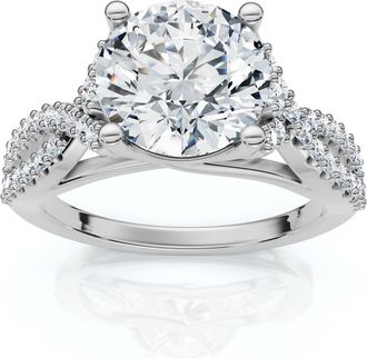 Pompeii3 Certified 2 1/2ct Diamond Crossover Engagement Ring 14K Gold of Pt Lab Grown