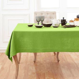 Solino Home Linen Tablecloth for Dining Table, Holiday and Everyday Dining Table Decor - Classic Hemstitch in Lime Green at Nordstrom, Size Medium