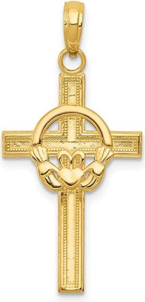 Diamond2Deal 14k Gold Polished Claddagh Cross Pendant