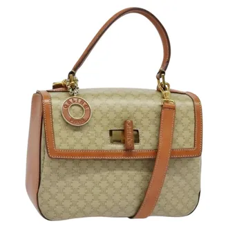 Celine Vintage Convertible Top Handle Macadam Coated Canvas Beige Canvas Handbag (Pre-Owned)