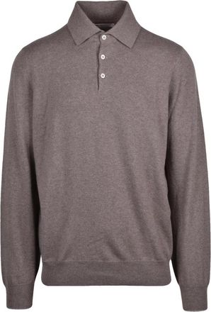 Brunello Cucinelli Polo in maglia - Heren - Ronde hals truien - Bruin - 2XL - Kasjmier - Truien & Vesten