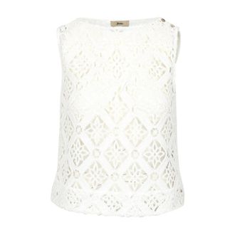 Herno Geometrisch Haakwerk Top - Dames - Tops zonder mouwen - Wit - L - Katoen - Tops