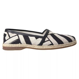 Dolce & Gabbana Striped Linen Canvas Espadrille Flat - Black