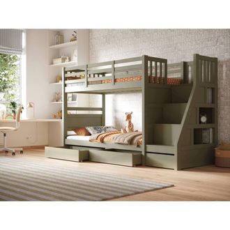 Flair Lunar Staircase Bunk Bed with Storage in Green | Size: Single