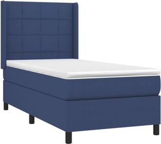 vidaXL Cama Box Spring Colch&oacute;n Y Luces Led Tela Azul 90x200 Cm Vidaxl