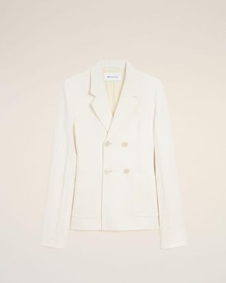 Ami White Linen Double Breasted Bar Jacket White - 34 - for Women