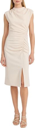 Donna Morgan Cowl Neck Sleeveless Ruched Midi Dress in Horn at Nordstrom Rack, Size 16