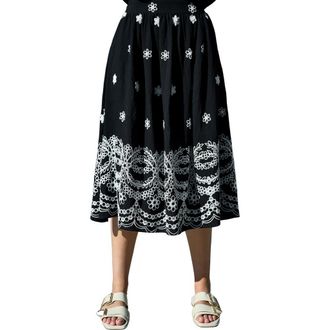 Yumi Embroidered Midi Skirt in Black at Nordstrom, Size 10