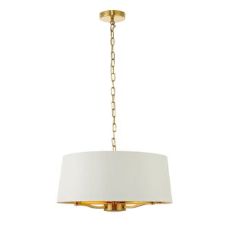 Loops Ceiling Pendant Light Satin Brass & Vintage White Fabric 3 x 40W E14 e10194
