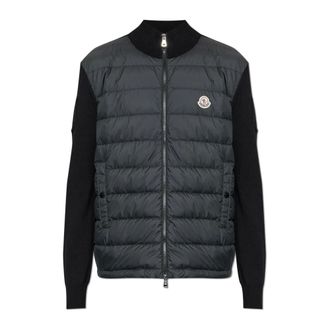 Moncler Truien & Vesten, Heren, Zwart, S, Katoen, Gewatteerd katoenen vest met rits