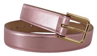 Dolce & Gabbana Womens Metallic Pink Polished Leather Logo Metal Buckle Belt