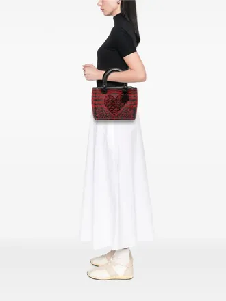 Dior 2018 Medium Smooth Calfskin Embroidered Heart Playing Cards Lady Dior satchel - women - Calf Leather - One Size - Black
