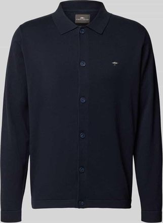 Fynch-Hatton Fynch-Hatton Strickjacke mit Polokragen und Label-Stitching in Marine, Gr&ouml;&szlig;e 3XL