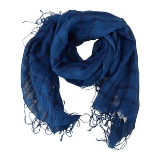 Costume National Winter Scarves, female, Blue, Size: ONE SIZE Blue Checkered Fringed Scarf