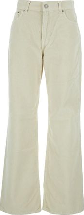 Haikure korea White Pants With Logo Patch On The Rear And Wide Leg In Corduroy Woman