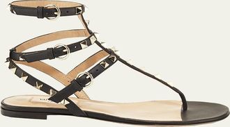 Valentino Garavani Rockstud Flat Thong Sandals, Black