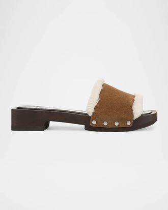 Vince 30mm Barbara Shearling Suede Slide Sandals