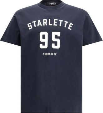 Dsquared2 Logo Print Katoenen T-Shirt - Heren - T-shirts - Blauw - L - Katoen - Tops