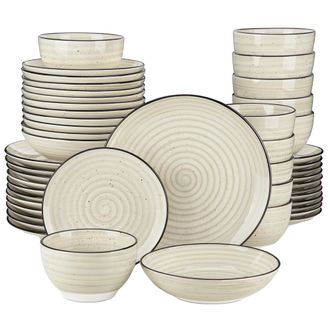 OEM Juego De Vajilla De Cer&aacute;mica Color Beige, Disponible En 24 O 48 Piezas, Con Elegante Dise&ntilde;o En Espiral