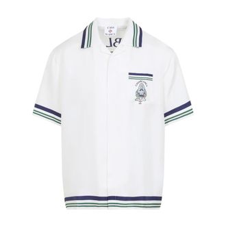 Casablanca Short Sleeve Shirts, male, White, Size: XL Hotel Emblem Cuban Collar Short-Sleeve Shirt