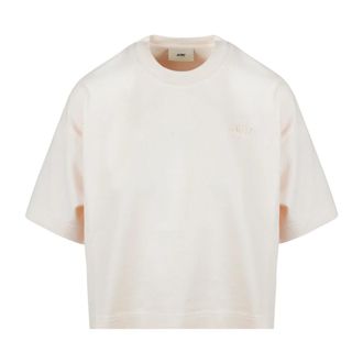 Autry T-Shirts, female, Pink, M, Boxy Cotton T-shirt with Ribbed Collar
