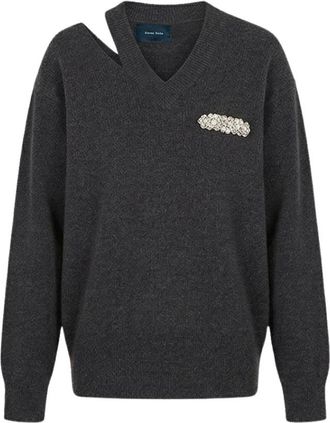 Simone Rocha V-neck Truien - Dames - V-hals truien - Grijs - XS - Truien & Vesten