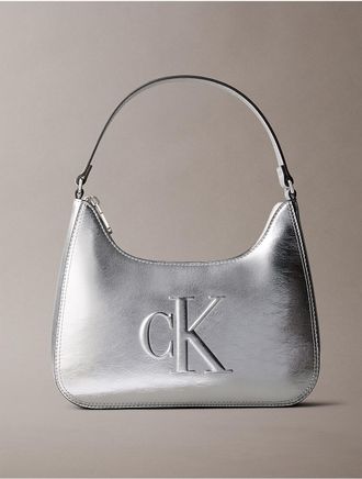 Calvin Klein Womens Sculpted Monogram Shoulder Bag - Metallic