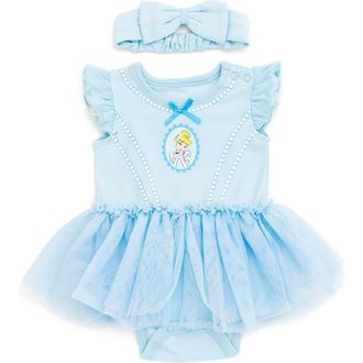 Disney Princess Cosplay 2-Piece Tutu Bodysuit and Headband Set in Light Blue Cinderella at Nordstrom, Size 6-9M