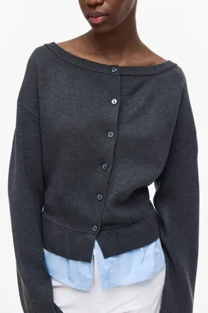 H&M Layered Off-the-shoulder Cardigan in Dark Gray Melange at Nordstrom, Size X-Small