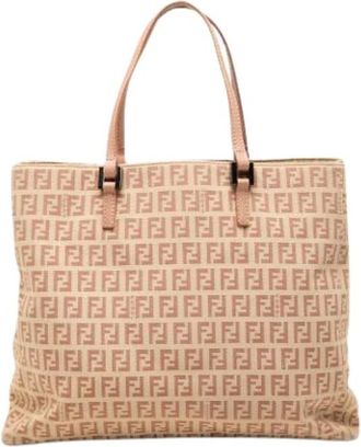 Fendi Pre-owned Canvas Tote Bag - Dames - Vintage Shopper - Beige - ONE Size - Leer - Vintage