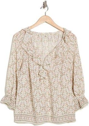 Max Studio Ruffle Woven Top in Tofu Pincushion Lattice at Nordstrom Rack, Size 2 X