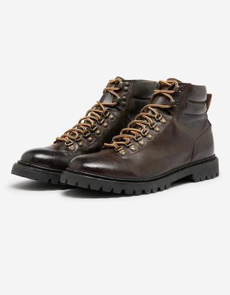 Oliver Sweeney Mens Oliver Sweeney Washed & Tumbled Calf Leather Hiker Boots - Brown - Size: 8