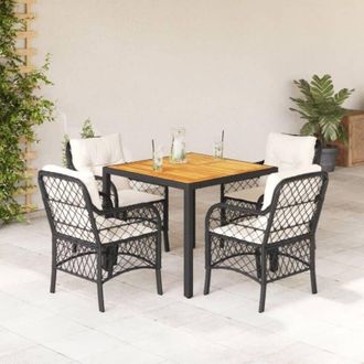 vidaXL Set De Muebles Jard&iacute;n 5 Pzas Con Cojines Rat&aacute;n Sint&eacute;tico Negro Vidaxl