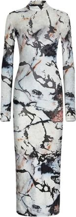 Roberto Cavalli Marmerprint Lange Mouw Midi Jurk - Dames - Casual kleedjes - Veelkleurig - M - Kleedjes