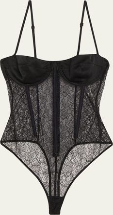 Kiki De Montparnasse Petite Fleur Sweetheart Floral Lace Bodysuit