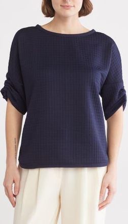 Max Studio Ruched Elbow Sleeve Waffle Knit Top in Navy at Nordstrom Rack, Size X-Small