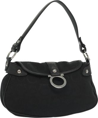 Ferragamo Gancini Handbag Canvas Black Canvas Handbag (Pre-Owned)
