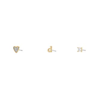 Fossil Womens Initials Gold-Tone Brass Stud Earring Set