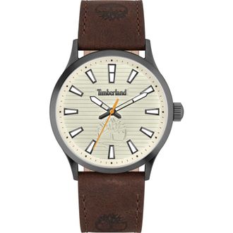 Timberland Trumbull Leather Strap Watch, 45mm in Dark Brown at Nordstrom