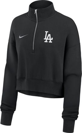 Nike Los Angeles Dodgers Phoenix Nike Womens MLB Cropped 1/4-Zip Crew in Black | 01N900ALD-LMW