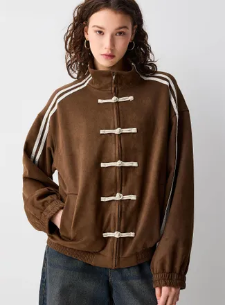 Twik Womens Frog toggle buttons faux-suede jacket