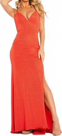 Jovani Glitter V-Neck Prom Dress In Orange