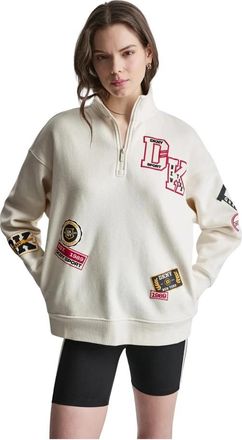 DKNY Campus Patch Oversized Quarter-Zip - Dames - Sweatshirts - Beige - M - Katoen - Hoodies & sweatvesten