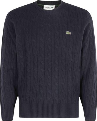 Lacoste Navy Cable Knit Crewneck Pullover